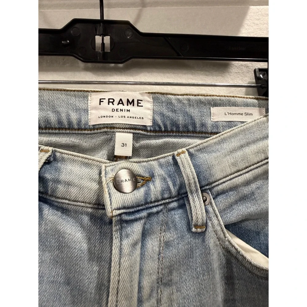 FRAME L'Homme Slim Jeans Men 31 Light Blue Finn Distressed LMH838